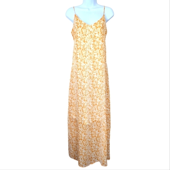 Bailey's Blossoms Yellow Floral Maxi Slip Dress Semi Sheer Size Medium - Picture 1 of 7